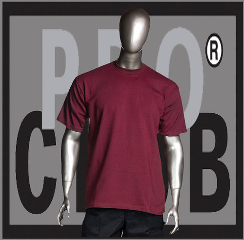 Big and Tall T-Shirts Plain Men PRO CLUB HEAVYWEIGHT PROCLUB Burgundy Tee Shirt