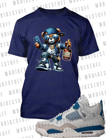 Henny Bear Big Tall Small  Graphic Pro Club Shaka Tee to Match J4 Military Blue