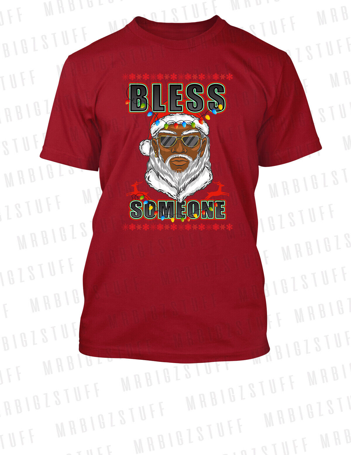 Christmas Black Santa Bless Some One Holiday Tee Shirt Graphic Big & Tall Small