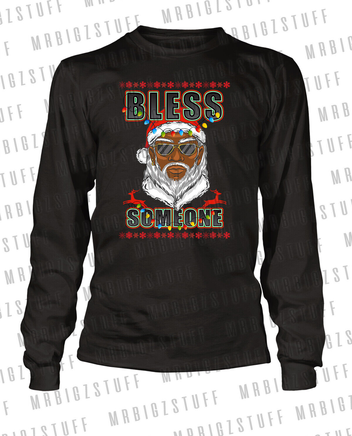Christmas Black Santa Bless Some One Holiday Tee Shirt Graphic Big & Tall Small