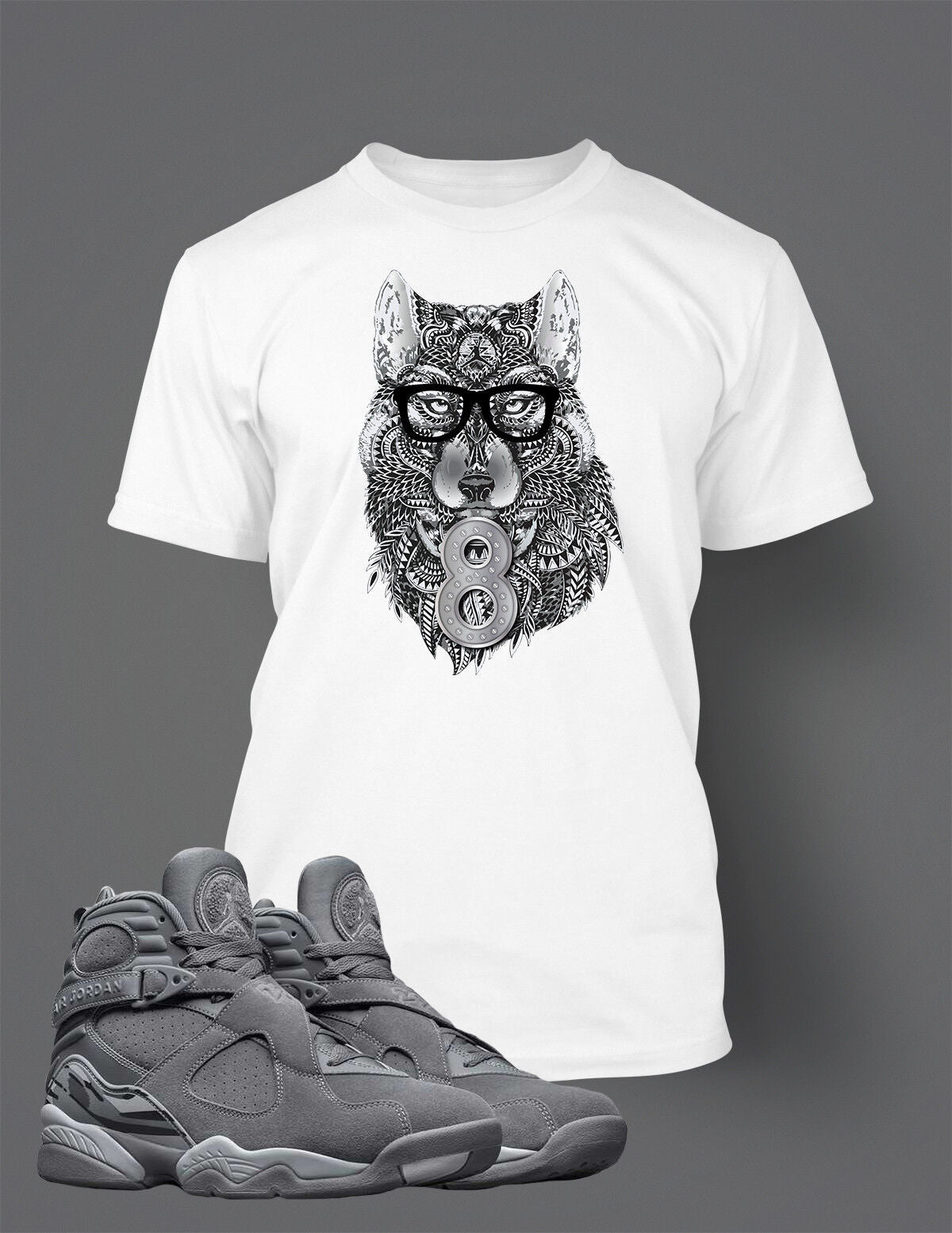 Pro Club Shaka Sport Tee Shirt to Match J8 Cool Gray Sneaker Graphic Wolf Tee