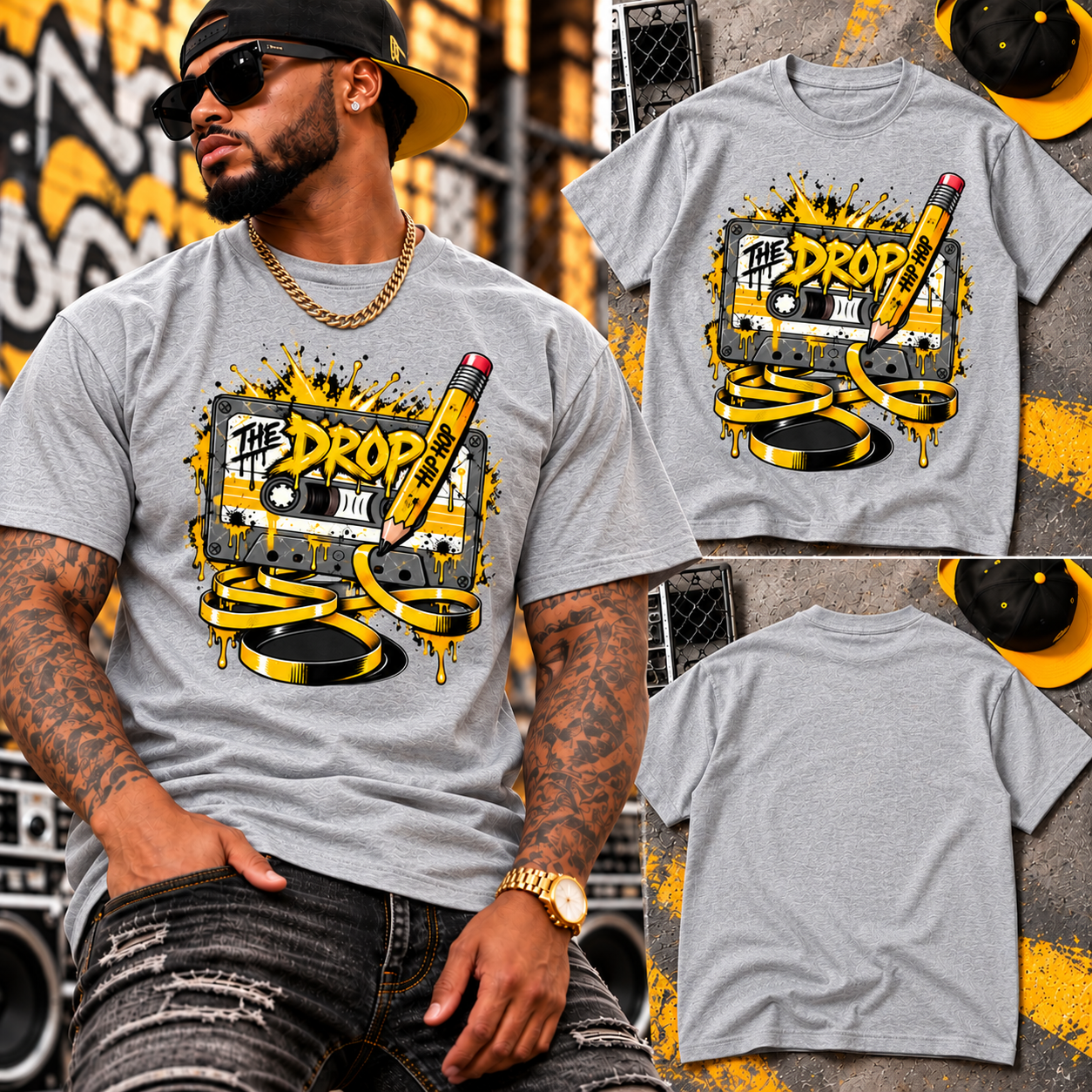 The Drop Hip Hop Mixtape T-Shirt Old School Rap Cassette Streetwear Tee Big Tall