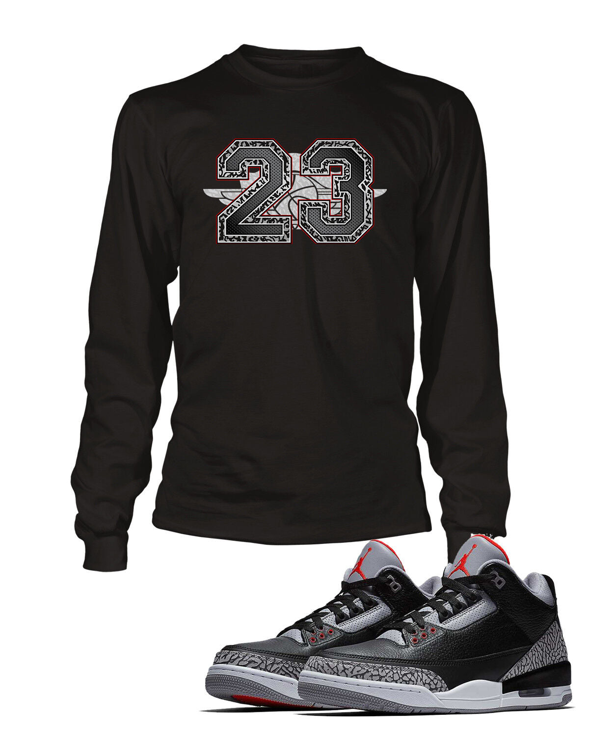 23 Graphic Tee Shirt To Match Air J3 Black Cement Sneaker Big Tall Small Sport T