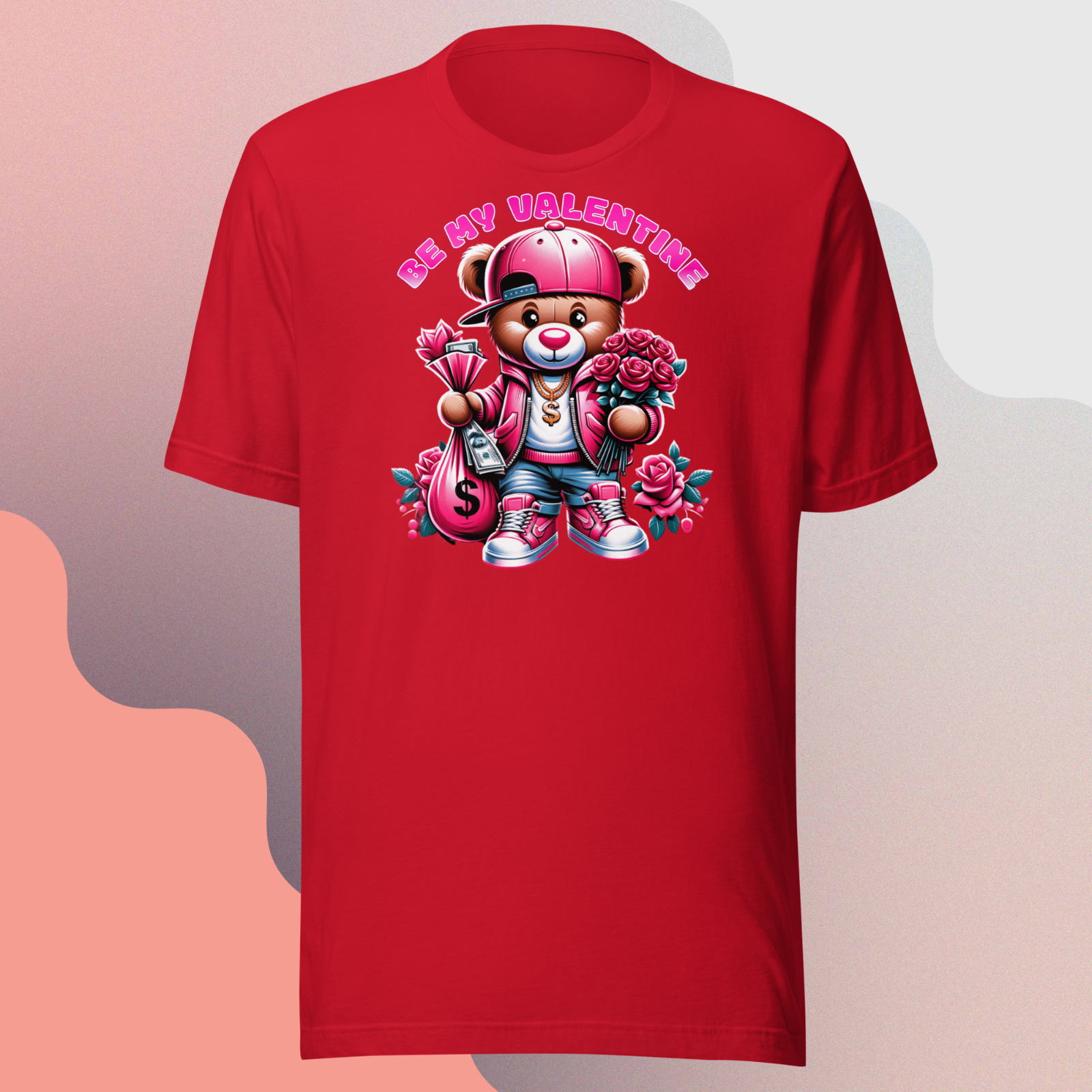 Valentine Big Tall Sm Bear Roses Holiday Love Graphic Tee Shirt Pro Club Shaka