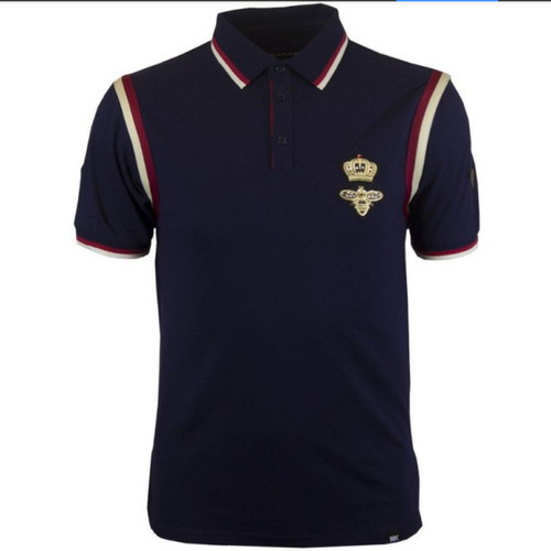 MAKOBI CROWN BEE POLO Med NAVY  POLO WITH BEE PATCH ON CHEST Mens Street Hip Hop
