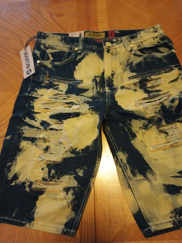 Men's Casual Denim Short Blue Ripped  By Makobi   7-POCKET Hip Hop Street Wear