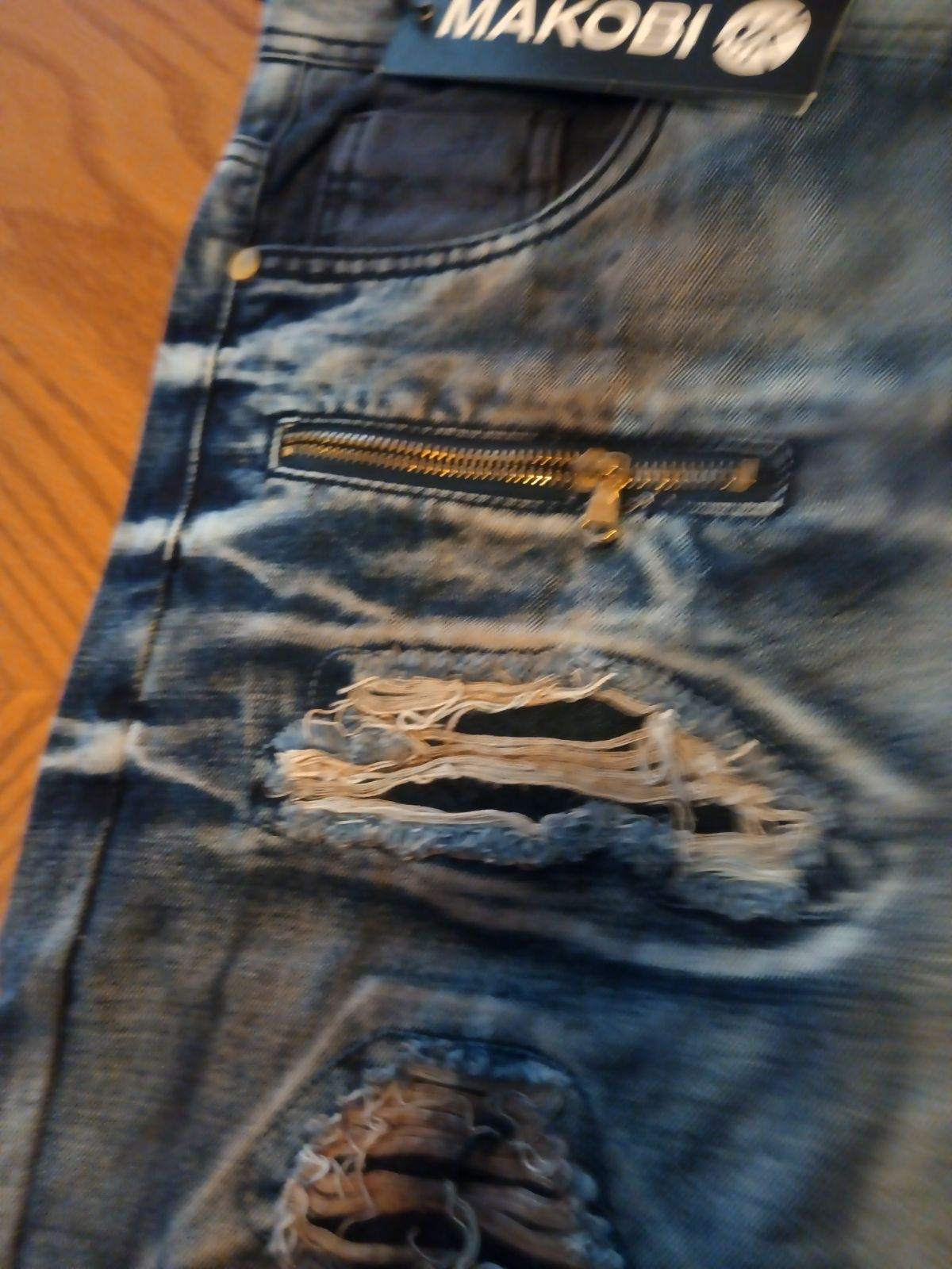 Men's Casual Denim Short Blue Ripped  By Makobi   7-POCKET Hip Hop Street Wear