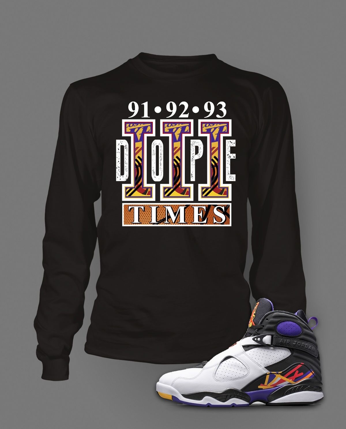 Sneaker Graphic Sport Hip Tee Shirt To Match Retro J8 THREE-PEAT Pillars
