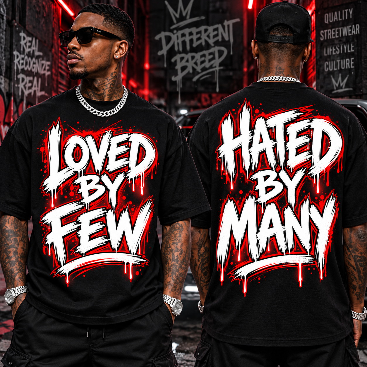 Loved By Few Hated By Many T-Shirt Mens Black Red White Graffiti Streetwear Tee
