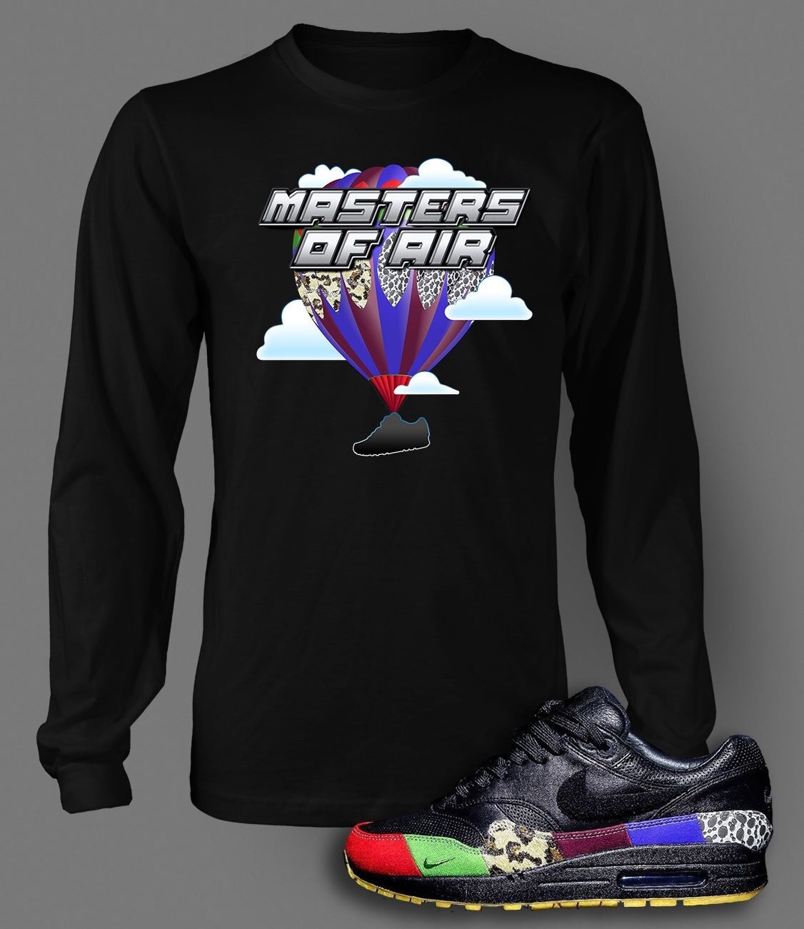 T Shirt to Match AIR MAX 1 MASTERS OF AIR Shoe Pro Club Graphic Black Tee LS