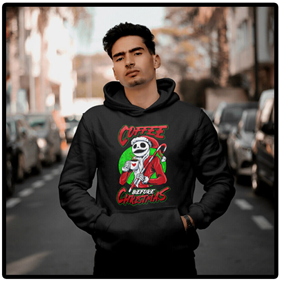Coffee Before Christmas Santa Hoodie Holiday street Wear Big Tall Small Fleece