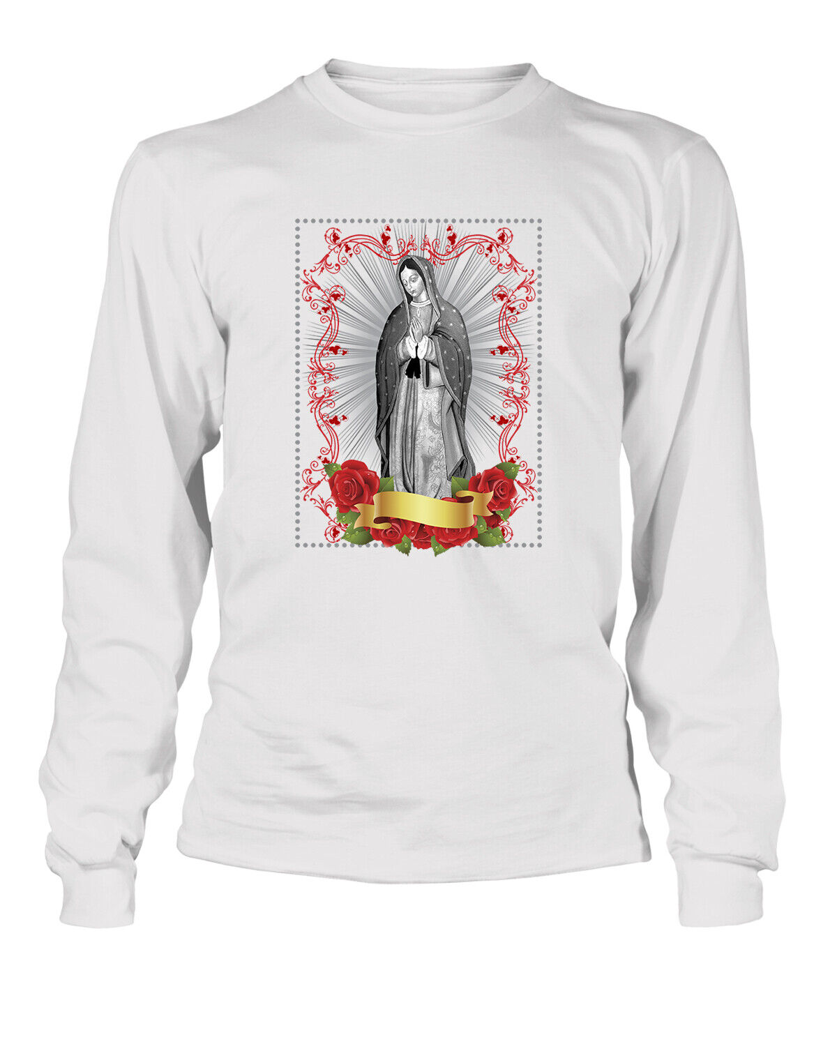 Virgin Maria Mens Pro Club Tee Shirt Long Sleeve Religious Graphic Tee