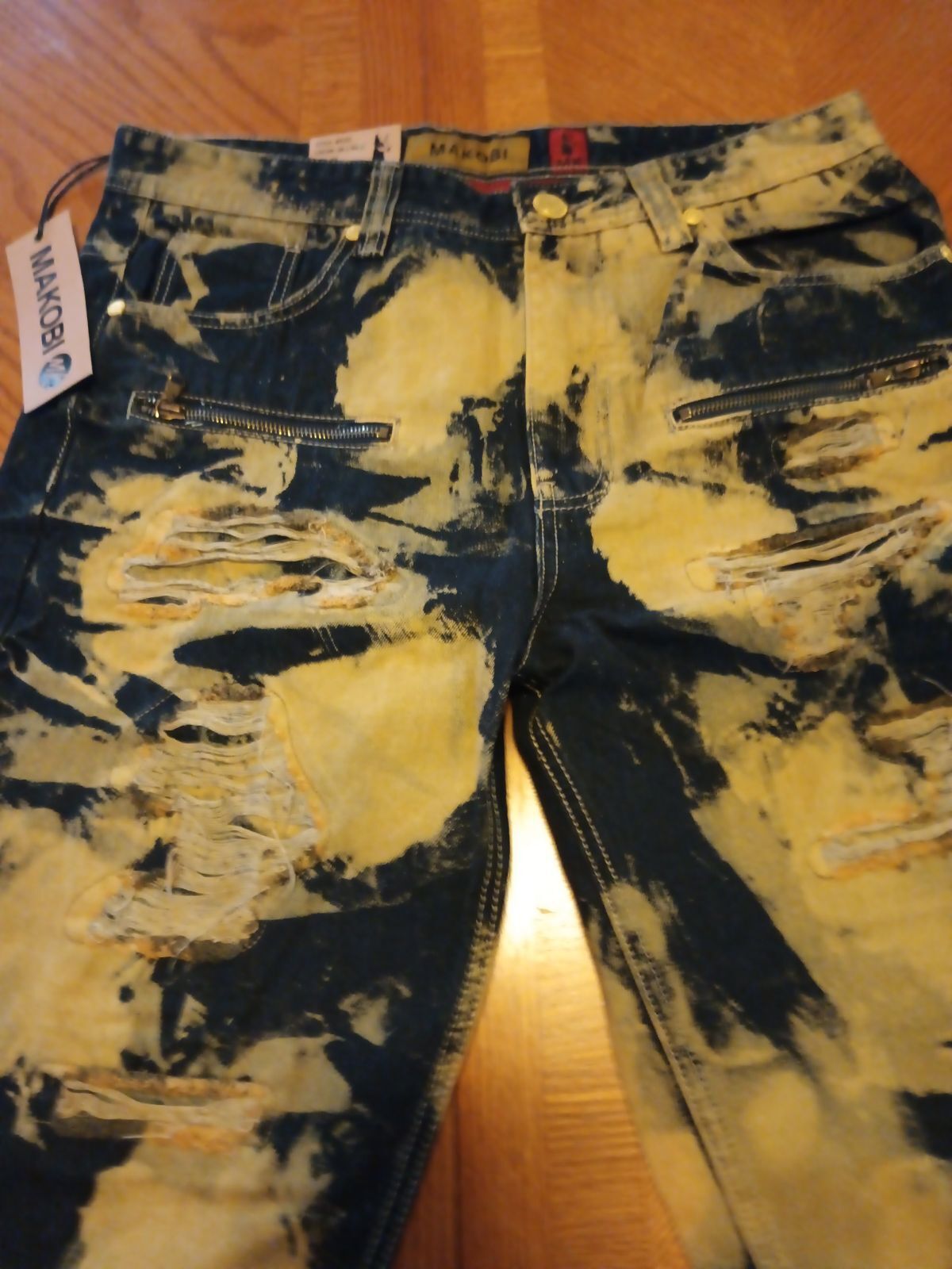 Men's Casual Denim Short Blue Ripped  By Makobi   7-POCKET Hip Hop Street Wear