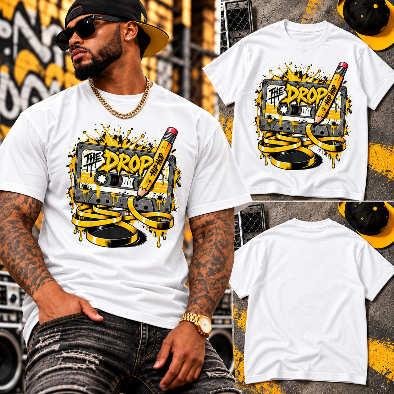 The Drop Hip Hop Mixtape T-Shirt Old School Rap Cassette Streetwear Tee Big Tall
