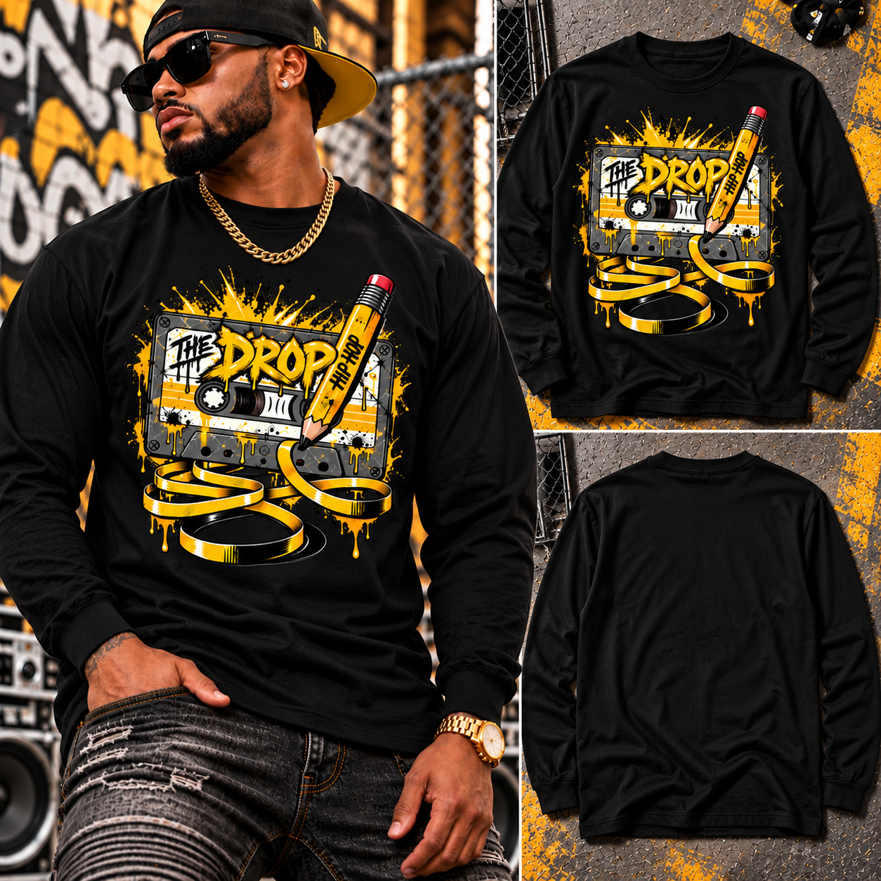 The Drop Hip Hop Mixtape T-Shirt Old School Rap Cassette Streetwear Tee Big Tall