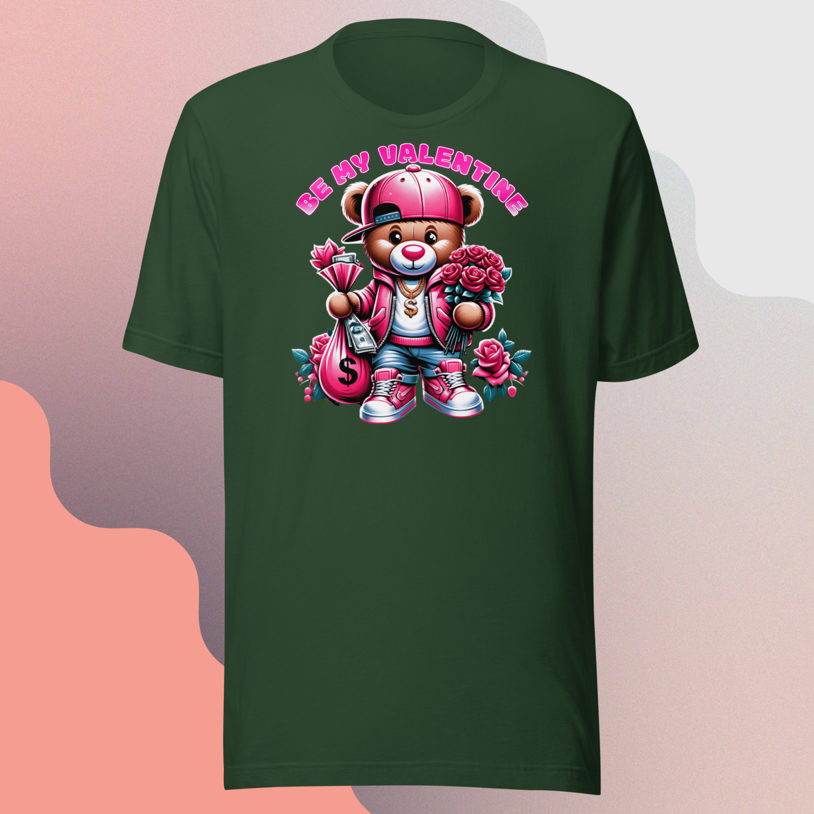 Valentine Big Tall Sm Bear Roses Holiday Love Graphic Tee Shirt Pro Club Shaka