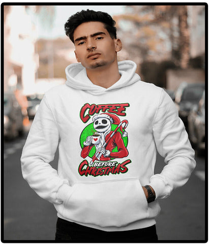 Coffee Before Christmas Santa Hoodie Holiday street Wear Big Tall Small Fleece