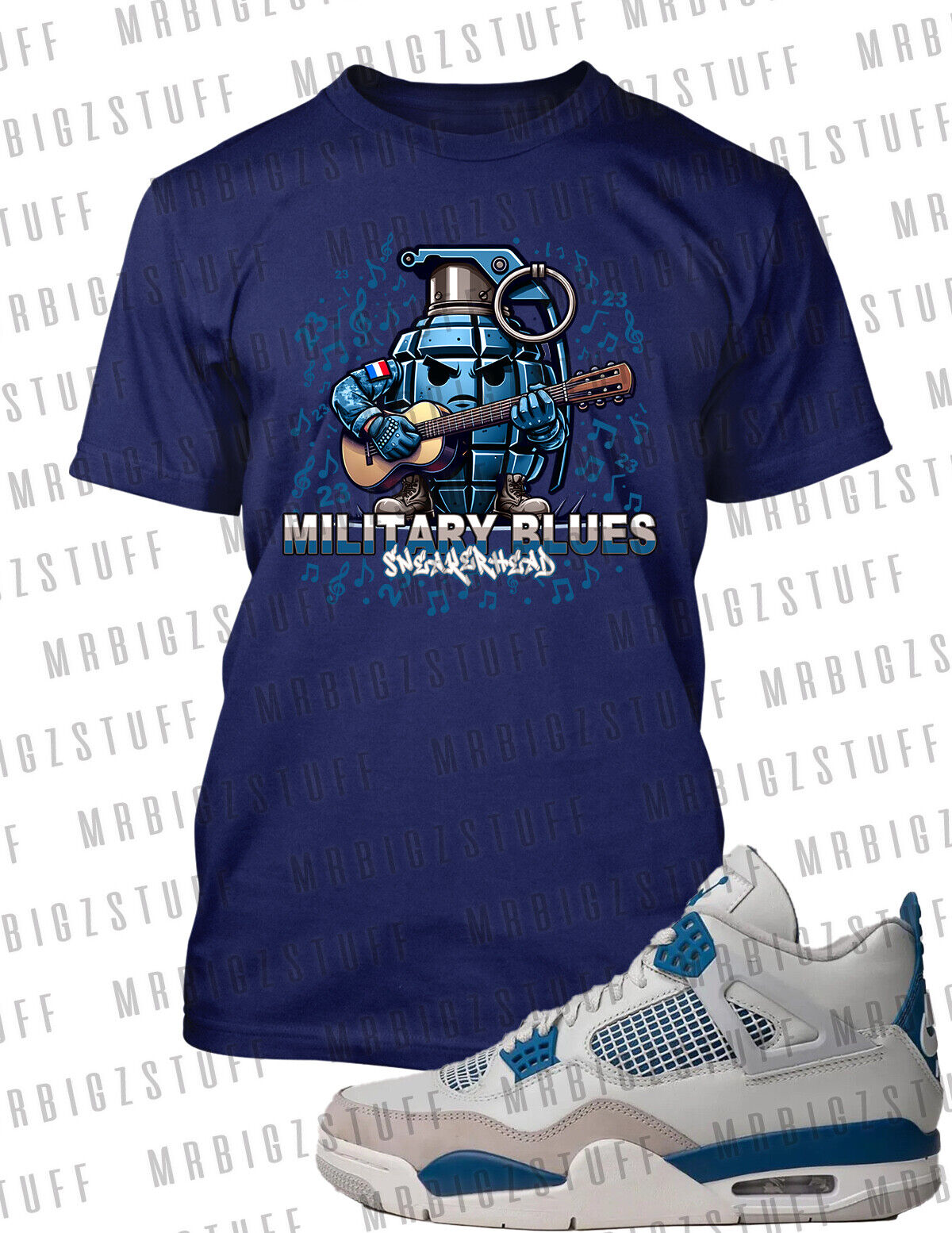 Graphic Grenade Pro Club Shaka Tee to Match J4 Military Blue Sneakerhead Tshirt
