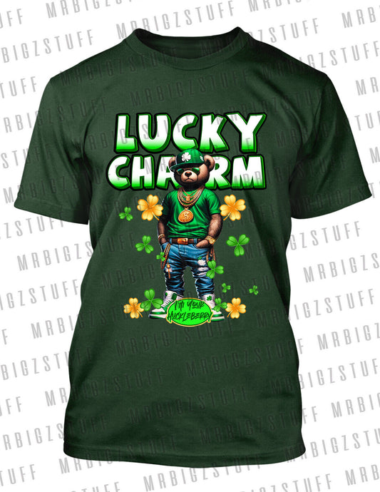 St Patrick's Day Bear Lucky Charm I'm Your Huckleberry Tee Shirt ProClub Shaka T