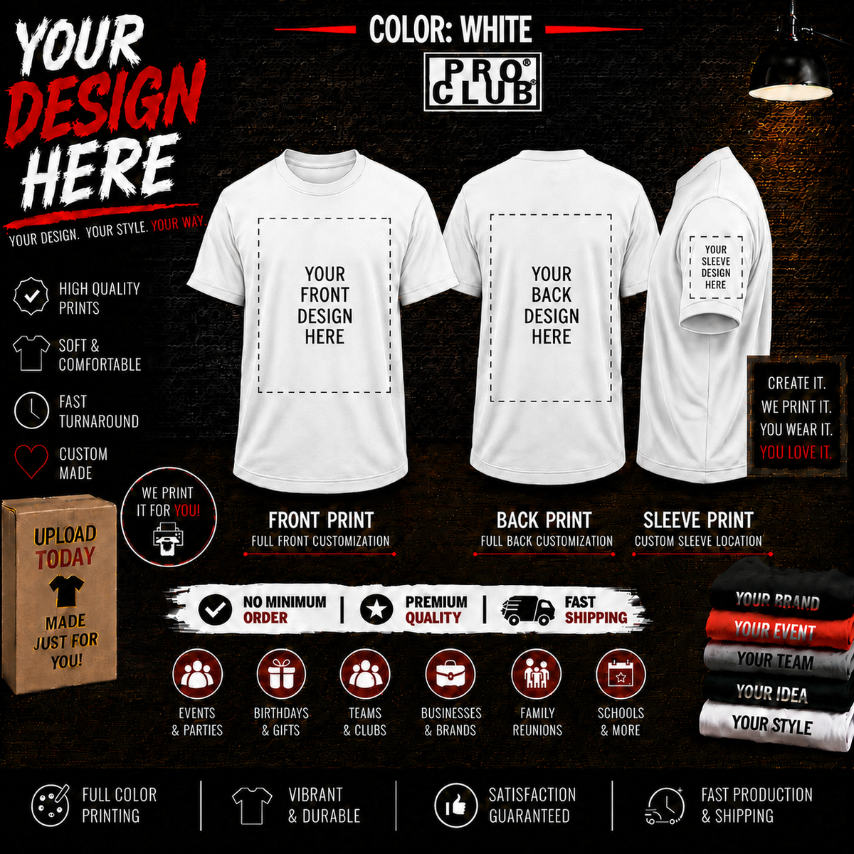 Men’s Big & Tall Custom Printed  White Tee Shirt – Upload or Email Your Artwork