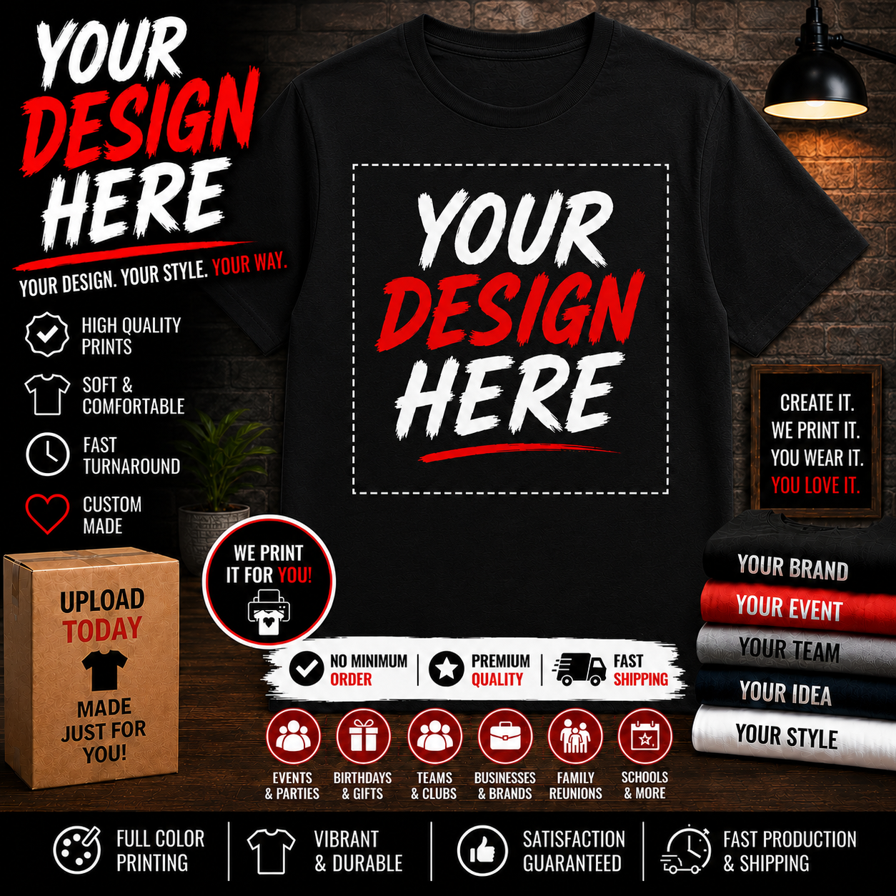Men’s Big & Tall Custom Printed Tee Shirt – Upload or Email Your Artwork