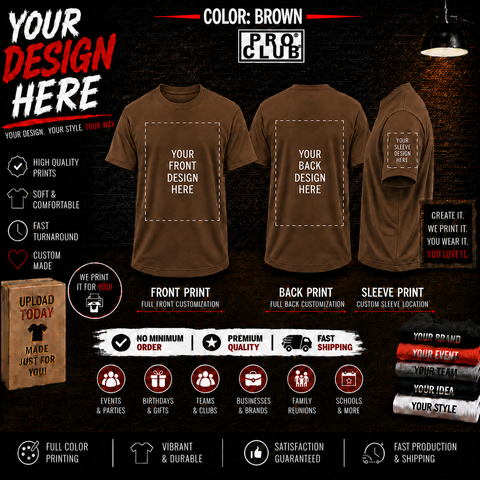 Men’s Big & Tall Custom Printed Brown Tee Shirt – Upload or Email Your Artwork