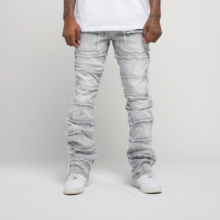 Mens Big and Tall PATCHWORK TRUE STACKED DENIM JEANS FW-33958