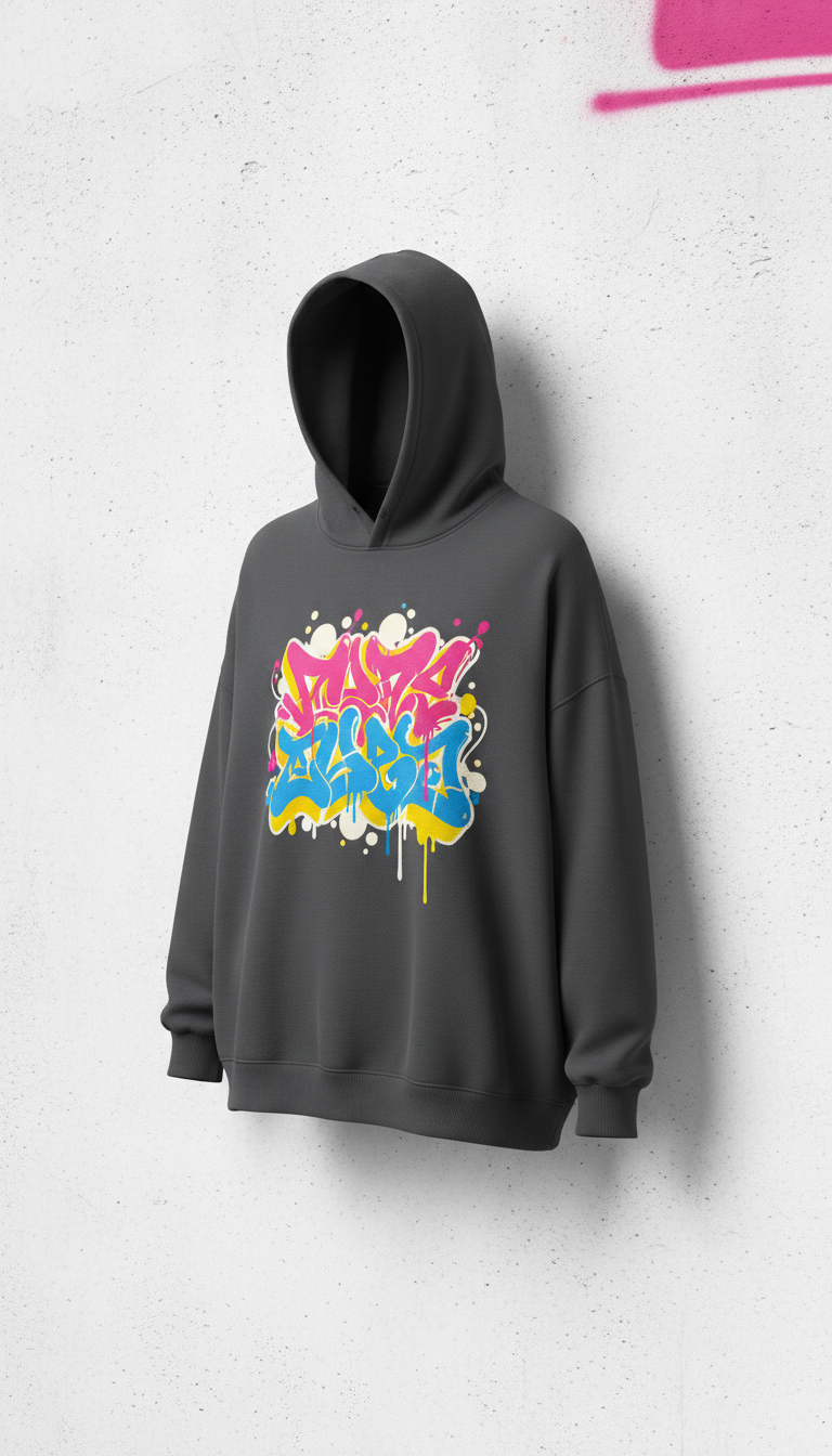 Oversized Hoodie with Graffiti Graphic