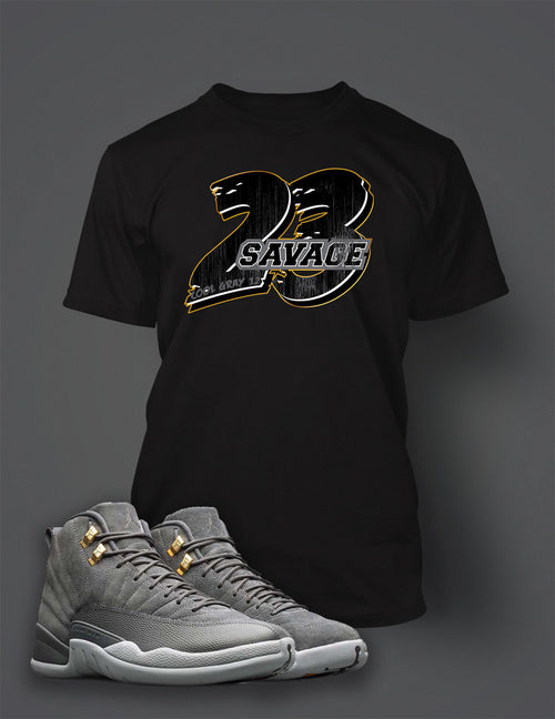 Graphic 23 Savage T Shirt to Match Retro Air Jordan 12 Cool Grey Shoe