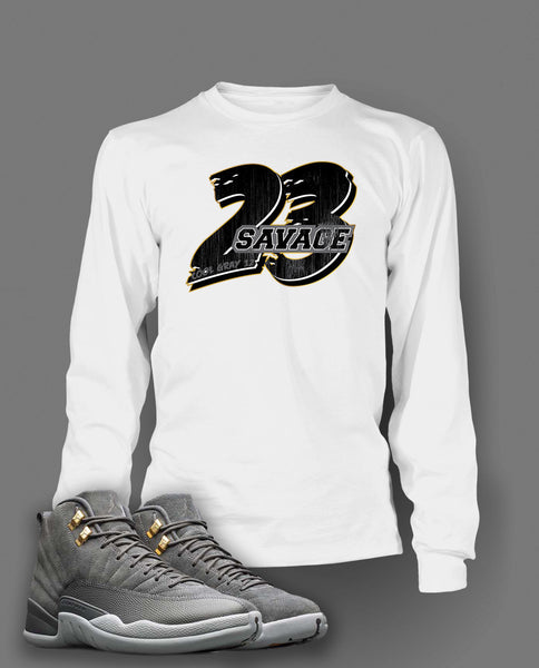 Graphic 23 Savage T Shirt To Match Retro Air Jordan 12 Cool Grey Shoe
