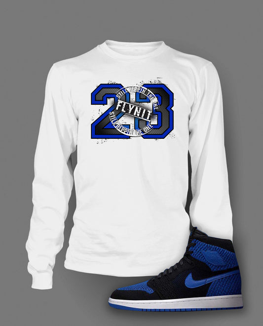 Long Sleeve Graphic 23 T-Shirt To Match Retro Air Jordan 1 Flynit Royal Shoe