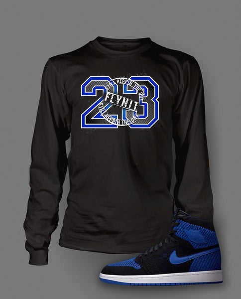Long Sleeve Graphic 23 T-Shirt To Match Retro Air Jordan 1 Flynit Royal Shoe