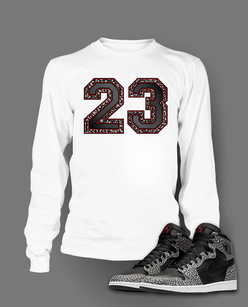 Long Sleeve T Shirt To Match Retro Air Jordan 1 Black Cement Shoe - Just Sneaker Tees - 2