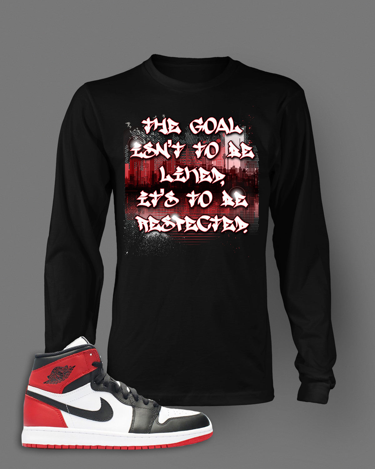 Long Sleeve Graphic T Shirt To Match Retro Air Jordan 1 High Black Toe Shoe