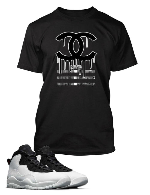 Black and White Drippin GG Graphic T Shirt to Match Air Jordan 10 Retro Shoe