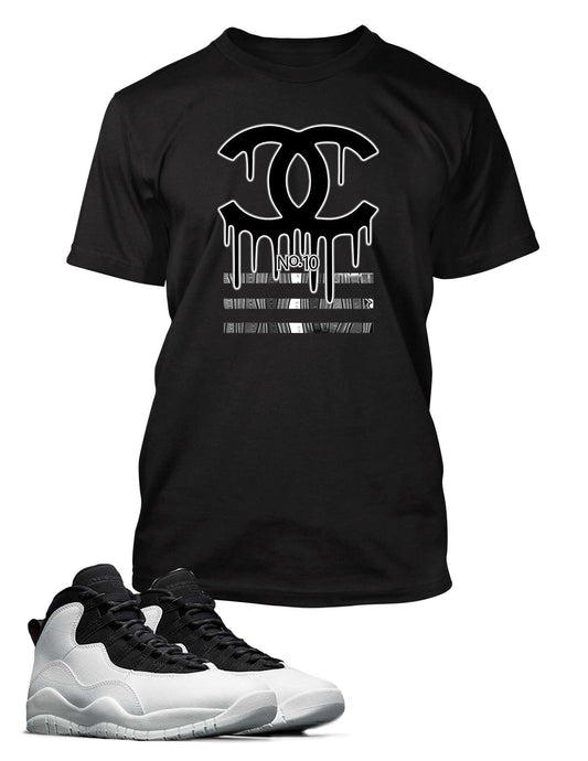 Black and White Drippin GG Graphic T Shirt to Match Air Jordan 10 Retro Shoe