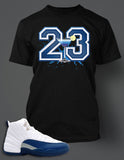 T Shirt To Match Retro Air Jordan 12 Shoe French Blue Custom Tee - Just Sneaker Tees - 2
