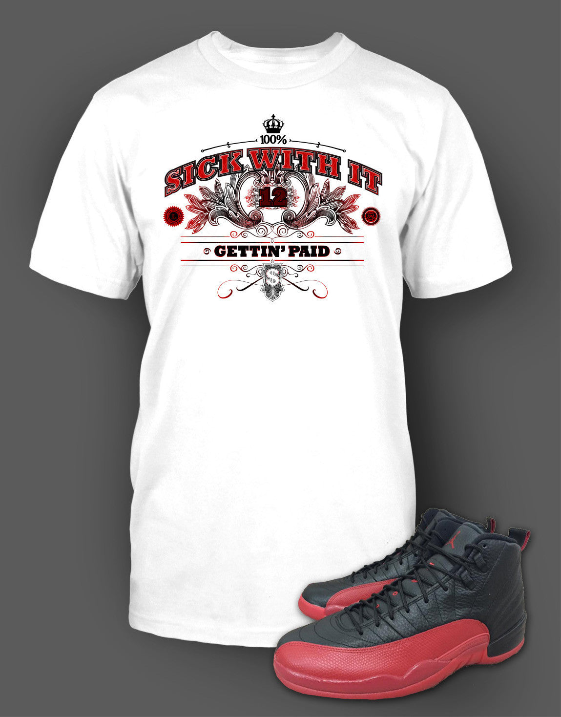 Custom T Shirt To Match Air Jordan 12 Flu Game Shoe - Just Sneaker Tees - 2