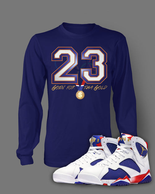 Long Sleeve Custom T-shirt To Match Retro Air Jordan 7 Olympic Shoe - Just Sneaker Tees - 1