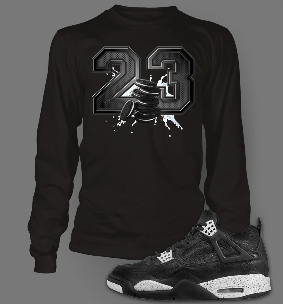 Long Sleeve Graphic T Shirt To Match Retro Air Jordan 4 Oreo Shoe