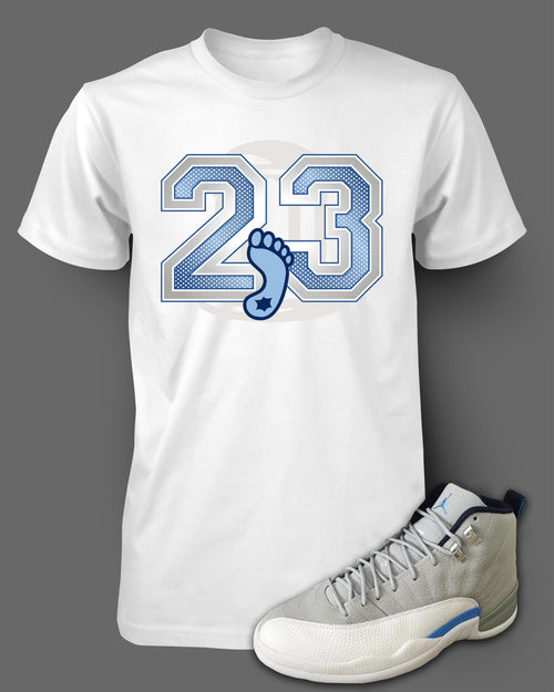 T Shirt To Match Retro Air Jordan 12 Shoe Grey/University Blue Tee - Just Sneaker Tees - 1