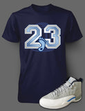 T Shirt To Match Retro Air Jordan 12 Shoe Grey/University Blue Tee - Just Sneaker Tees - 2