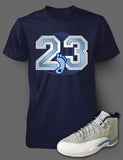 T Shirt To Match Retro Air Jordan 12 Grey/University Blue Shoe