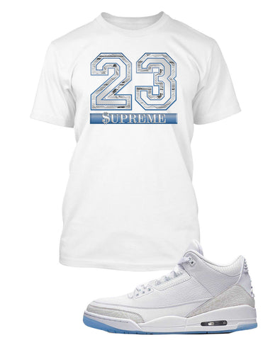 Supreme 23 Graphic T Shirt to Match Air Jordan 3 Pure White Shoe Vegas Big and Tall