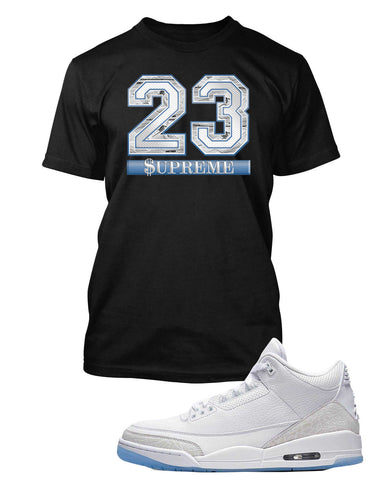 Supreme 23 Graphic T Shirt to Match Air Jordan 3 Pure White Shoe