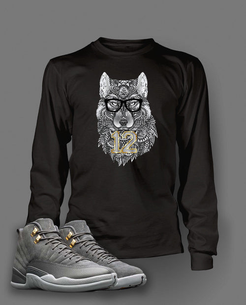 Graphic Wolf T Shirt To Match Retro Air Jordan 12 Cool Grey Shoe