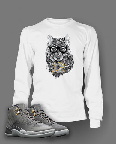 Graphic Wolf T Shirt To Match Retro Air Jordan 12 Cool Grey Shoe
