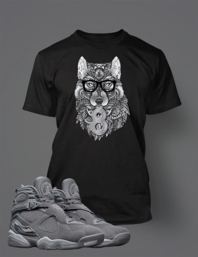 Graphic Wolf T Shirt to Match Retro Air Jordan 8 Cool Grey Shoe Vegas Big and Tall