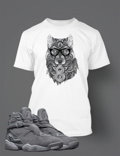 Graphic Wolf T Shirt to Match Retro Air Jordan 8 Cool Grey Shoe