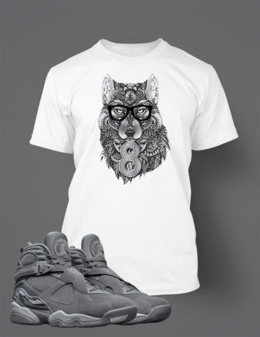 Graphic Wolf T Shirt to Match Retro Air Jordan 8 Cool Grey Shoe
